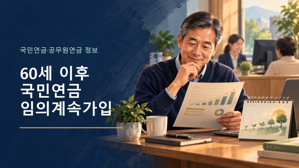 60세 이후 국민연금 가입기간과 보험료를 살펴보는 장면의 일러스트