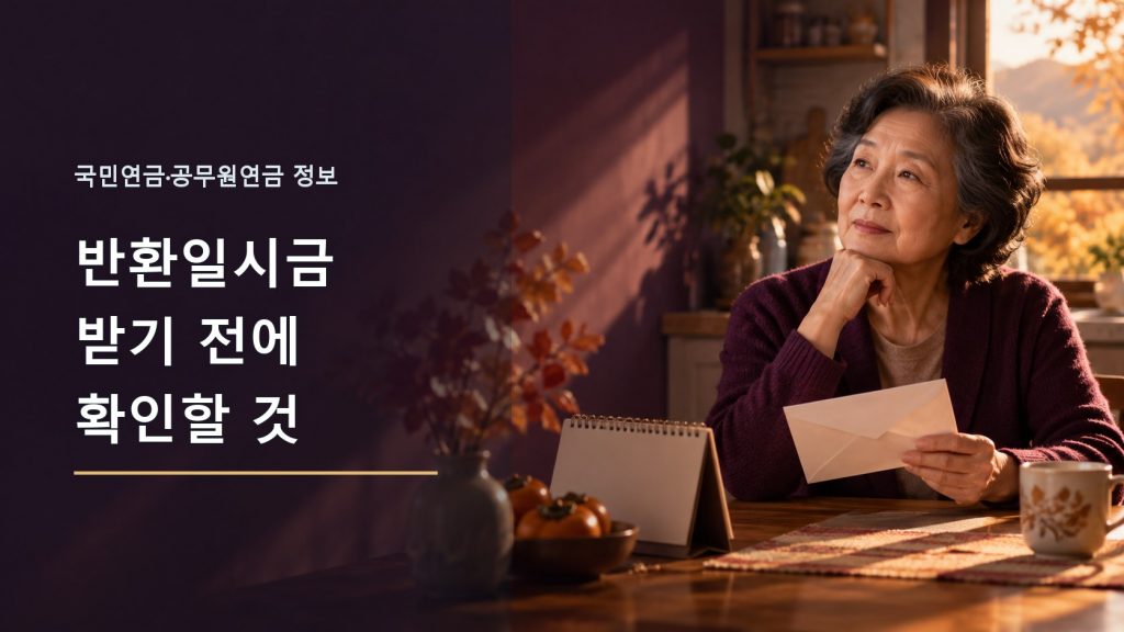 국민연금 반환일시금 청구를 생각하며 달력과 서류를 보는 여성 일러스트