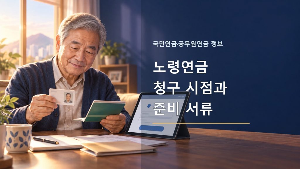 노령연금 청구를 위해 신분증과 계좌 자료를 준비하는 남성 일러스트